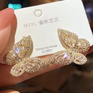 Anthropologie Sparkling Gold Butterfly Earrings
